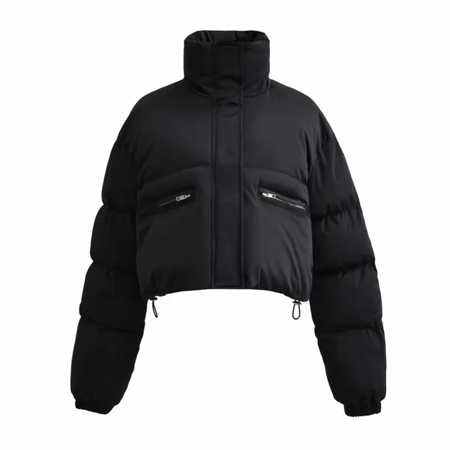 Stand Collar Zipper Short Down Coat Winter Thermal Cotton Coat Black - Shop at LoveMi