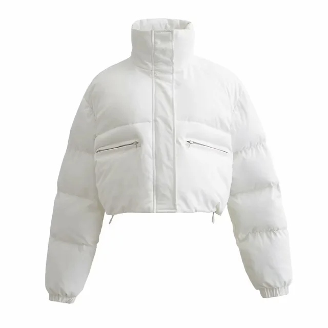 Stand Collar Zipper Short Down Coat Winter Thermal Cotton Coat White - Shop at LoveMi