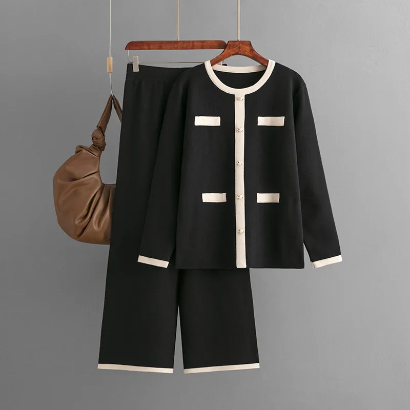Knitted Wide leg Pants Two piece Set Classic Style Black - Shop at LoveMi