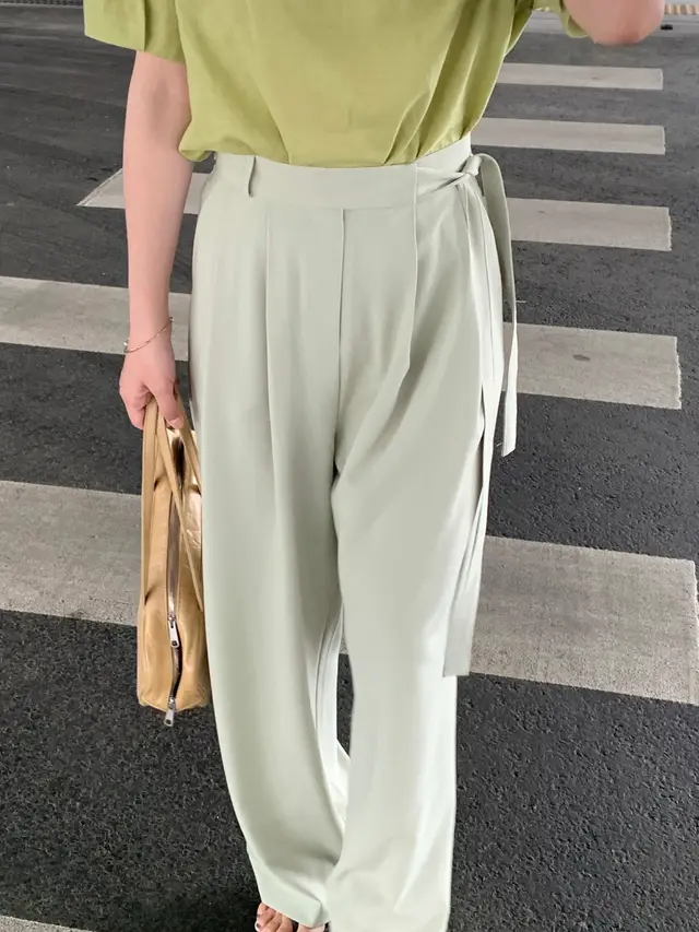 New Wide leg Pants Women's High Waist Drooping Suit Pants Loose Light Green - Shop at LoveMi