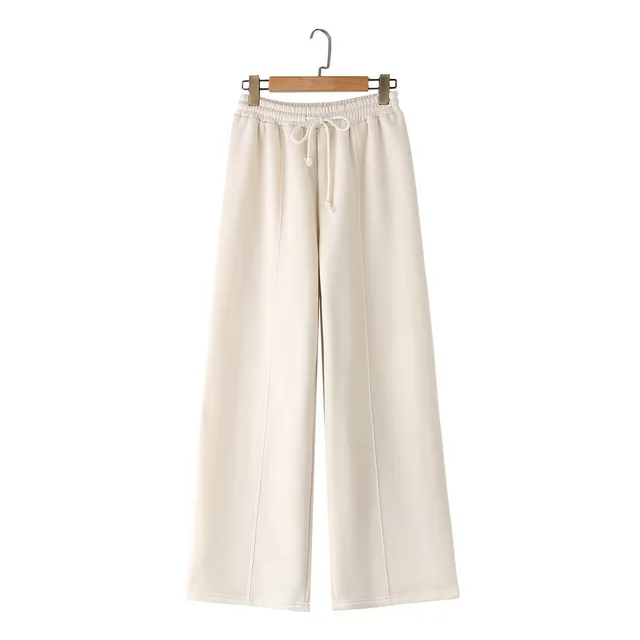 Zipper Bomber Jacket Coat Sweater Loose High Waist Flannel Pants Beige Casual Pants - Shop at LoveMi