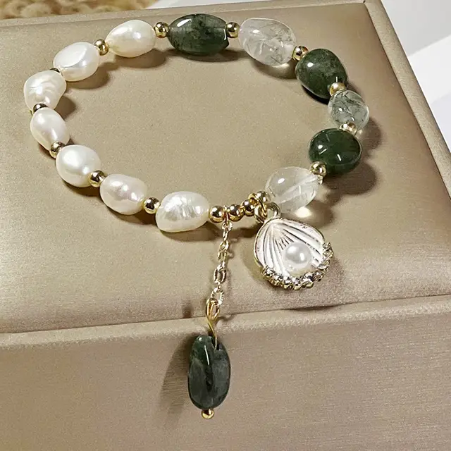 Natural Crystal Bracelet Beads Green Quartz Rutilated Original Design Women's Korean style Pearl Bracelet No Green And Quiet Style - Shop at LoveMi
