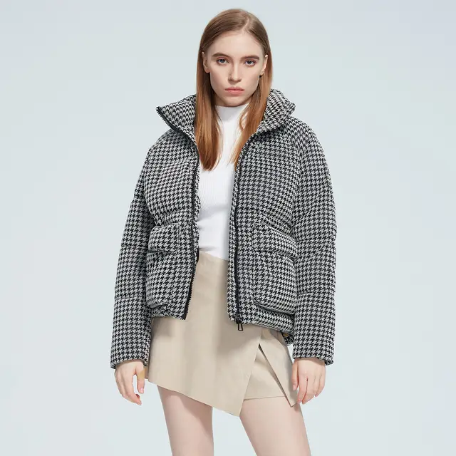 Fashion Zipper Women's Short Cotton Coat Black And White - Shop at LoveMi