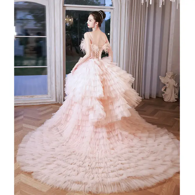 Sling Light Wedding Dress Princess Style Cake Dress Pink - Shop at LoveMi