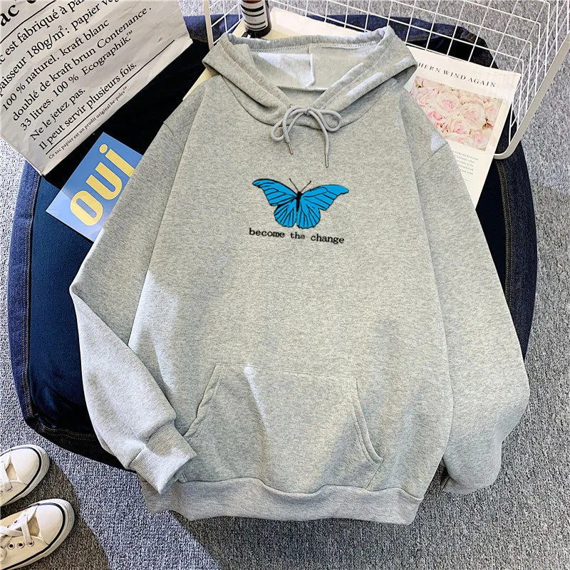 Single Butterfly Autumn And Winter Loose Clothes Gray - Shop at LoveMi