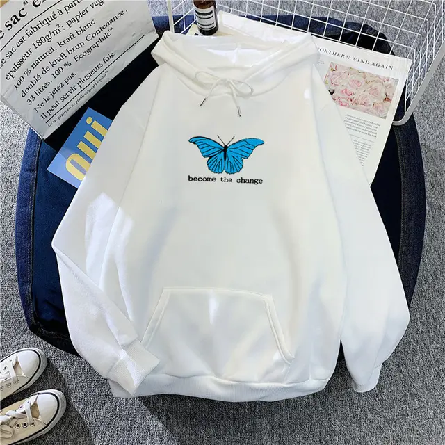Single Butterfly Autumn And Winter Loose Clothes White - Shop at LoveMi