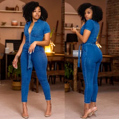 Washed Fashionable Sleeveless One piece Denim Trousers Denim Blue - Shop at LoveMi