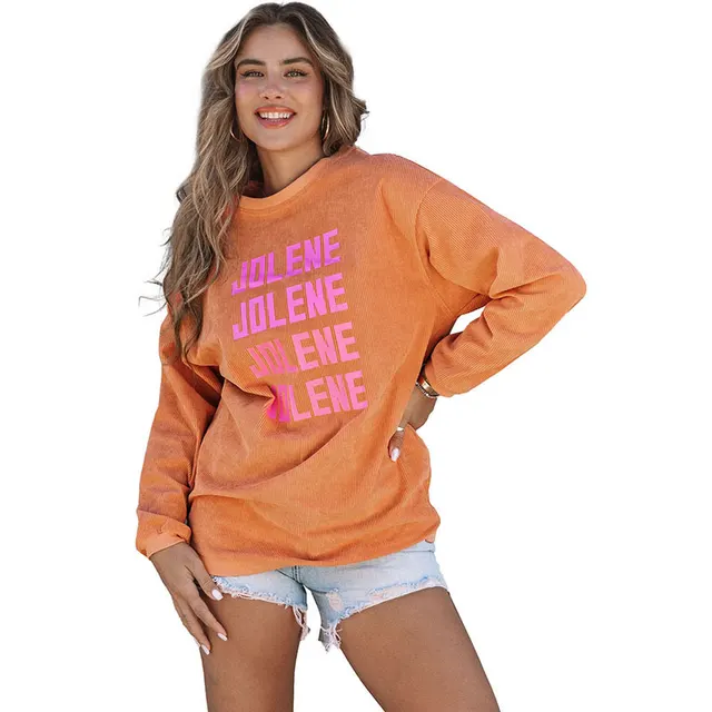 Hour Round Neck Letter Print Pullover Women's Sweater Base Lc25312934 Orange - Shop at LoveMi