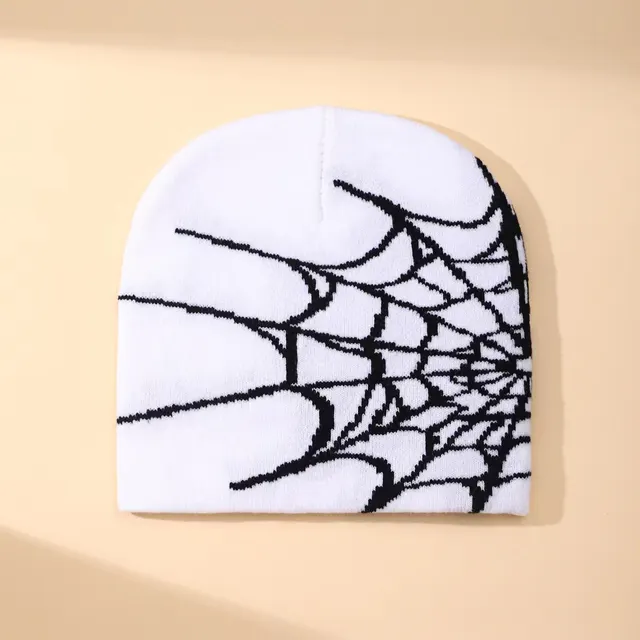 Spider Web Jacquard Knitted Hat Cold Protection In Autumn And Winter White And Black - Shop at LoveMi