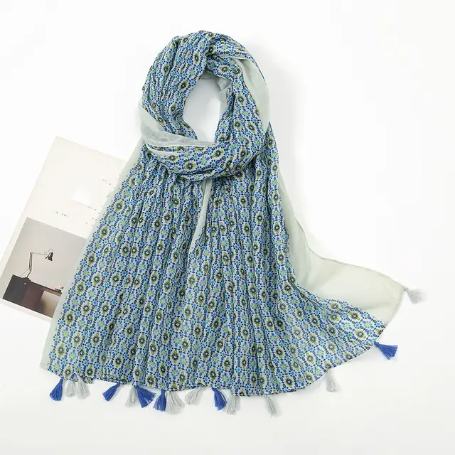 New Voile Tassel Retro Printed Geometric Versatile Fashion Travel Sun Protection Shawl Scarf Xb776 - Shop at LoveMi
