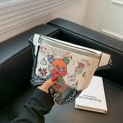 Casual Disco Bag Painted Graffiti Small Backpack White - Shop at LoveMi