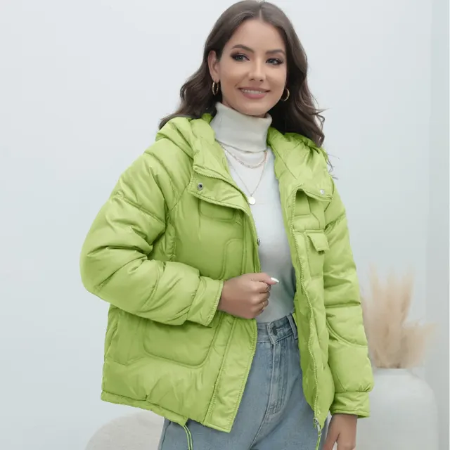 Down Cotton padded Coat For Women Thickened Bright Color Stand Collar Fluorescent Yellow - Shop at LoveMi