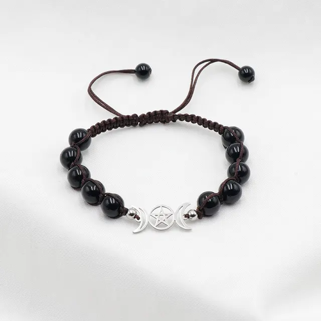 Couple Natural Stone Crystal Colorful Stone Woven Bracelet Obsidian - Shop at LoveMi