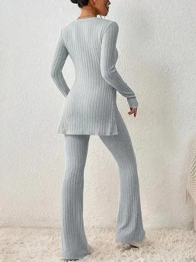 Polyester Women's Clothing Solid Color Casual Slim New Fashion Women Elegant Outfit Light Gray - Shop at LoveMi