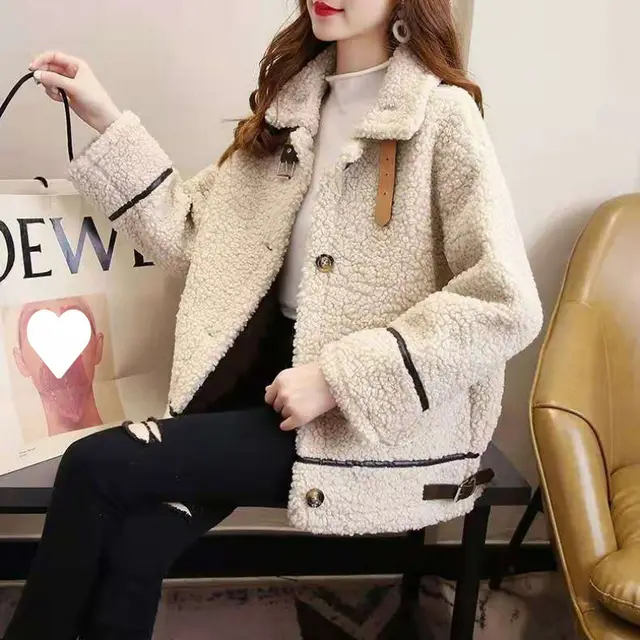 Lamb Wool Coat Women's Long Sleeve Warm Beige - Shop at LoveMi
