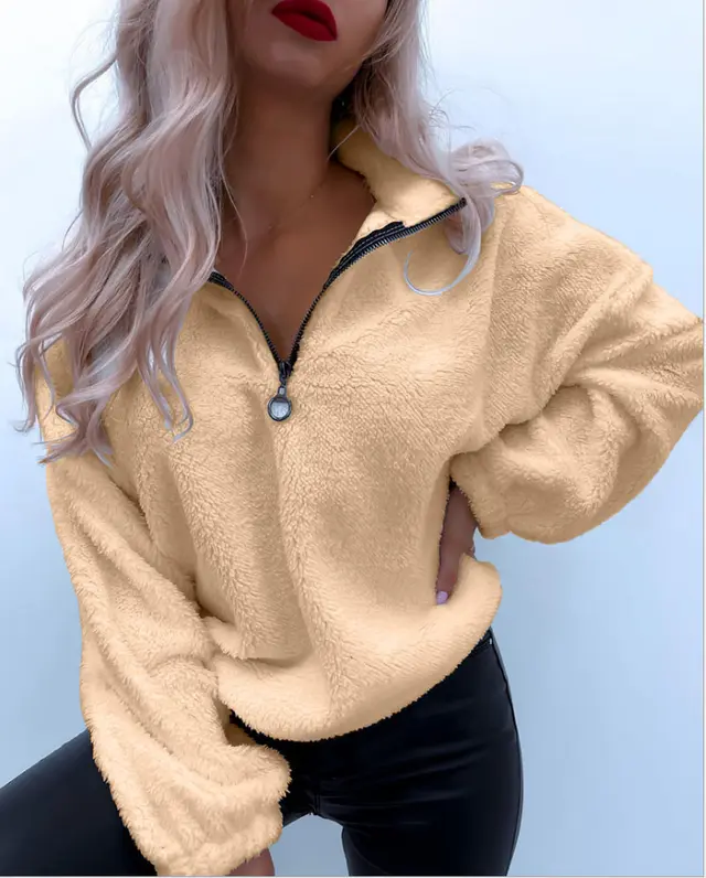 Women's Long sleeved Lapel Flannel Sweater Yellow - Shop at LoveMi