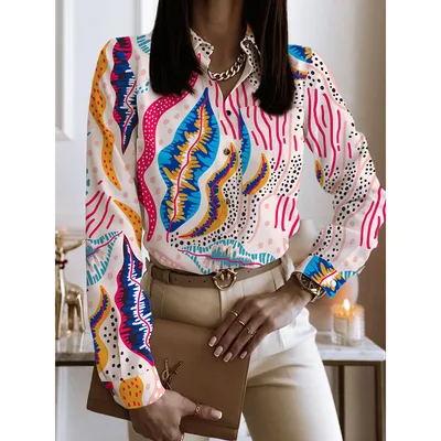 Spring And Autumn Long Sleeve Loose Printed Long Sleeve Lapel Mid length Shirt Style 12 M - Shop at LoveMi