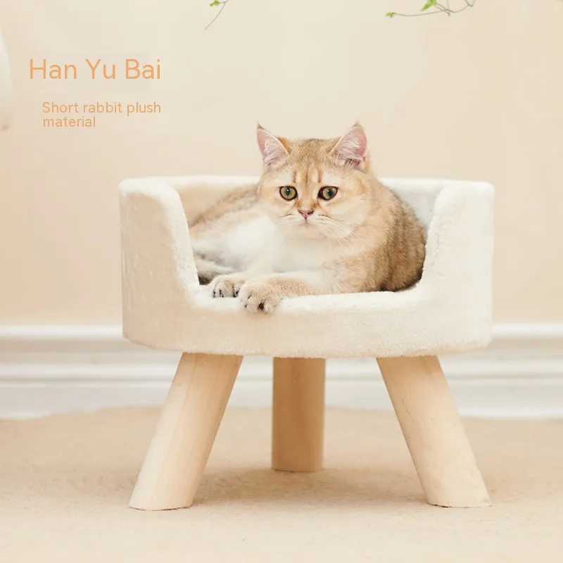 Solid Wood Cat Nest Semi-enclosed Winter Warm - Han Rabbit White