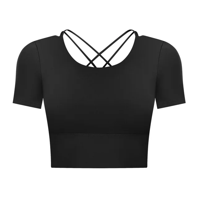Outdoor Leisure Short Summer Women With Chest Pad Yoga T shirt Black - Shop at LoveMi