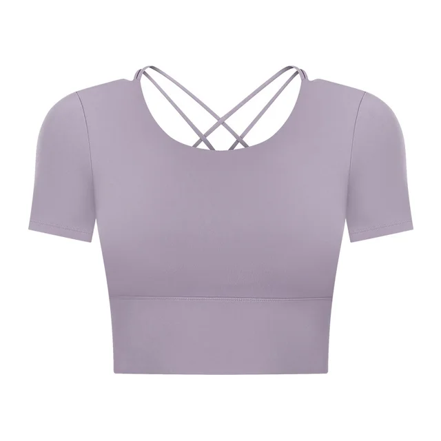 Outdoor Leisure Short Summer Women With Chest Pad Yoga T shirt Lead Pink - Shop at LoveMi