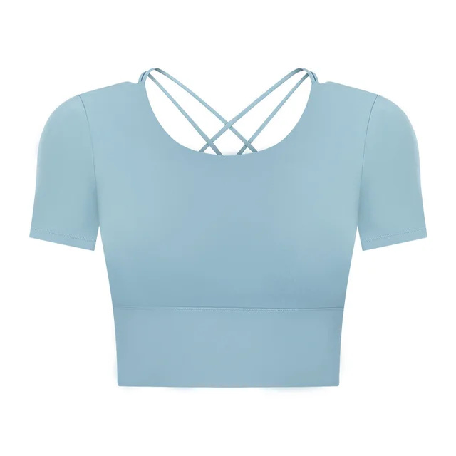 Outdoor Leisure Short Summer Women With Chest Pad Yoga T shirt Very Pale Blue - Shop at LoveMi