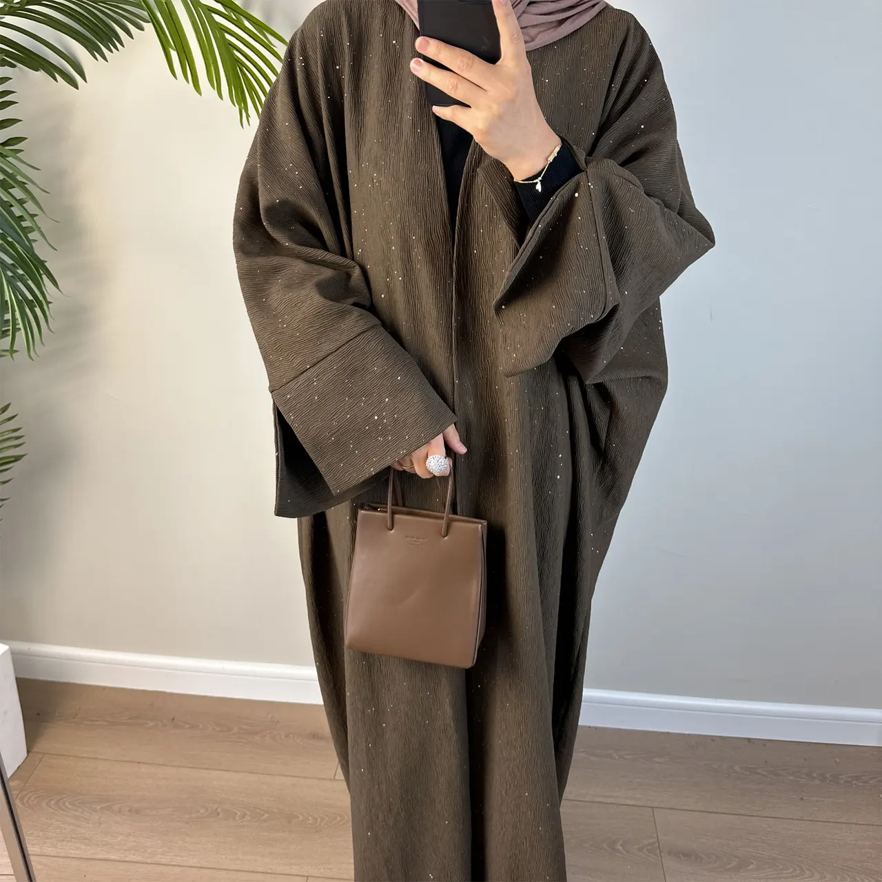 Dubai Middle East Turkey Dubai Autumn And Winter Elegant Thickening Cardigan - Brown