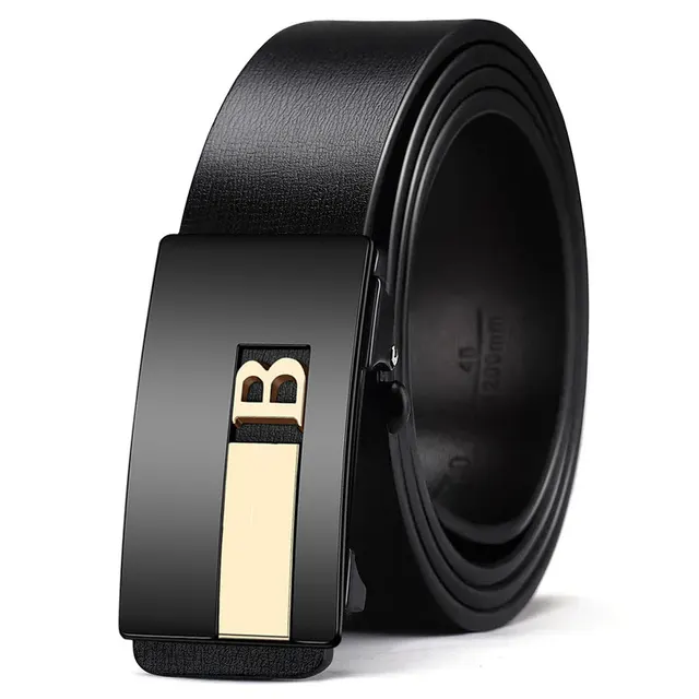 Men's Leather Inner Wear Toothless Automatic Buckle Belt Black Gold Buckle - Shop at LoveMi