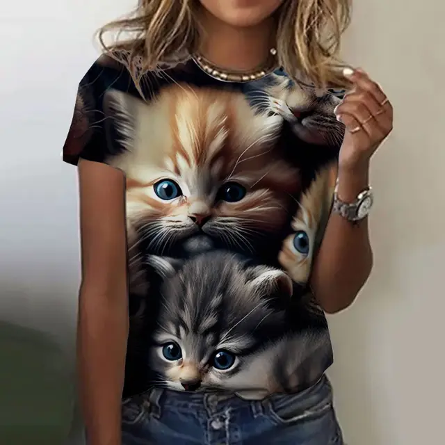 European And American 3D Digital Printing Casual Round Neck Short Sleeves - Shop at LoveMi
