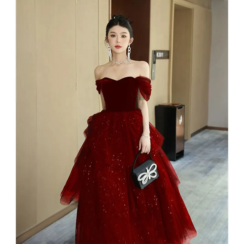 Black Evening Dress Light Luxury Minority French Style Pettiskirt Wine - Shop at LoveMi