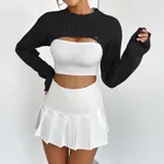 Short Outer Wear Sexy Half Top - Black