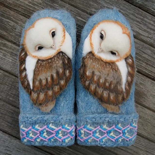 Owls Knitted Wool Gloves Winter Warm Cartoon Gloves For Christmas Gift Blue - Shop at LoveMi