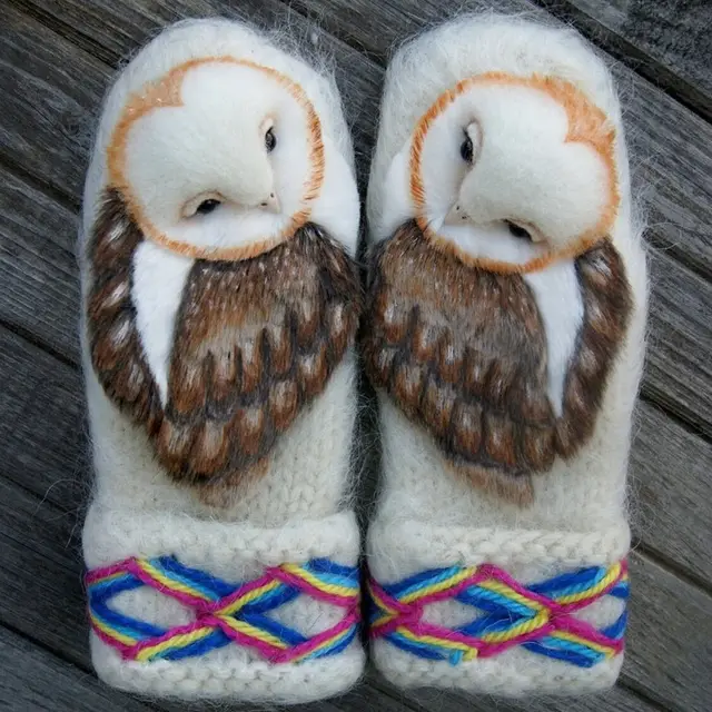 Owls Knitted Wool Gloves Winter Warm Cartoon Gloves For Christmas Gift White - Shop at LoveMi