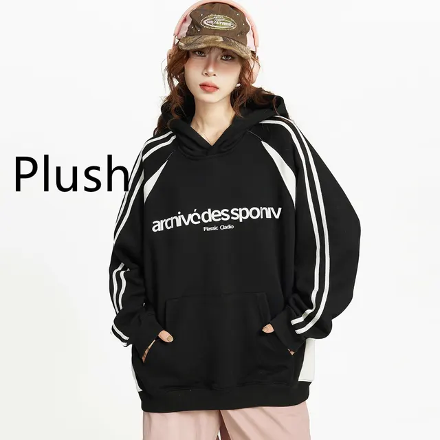 Female Autumn Oversize Hooded Pullover Sweater Crowd Black Plush - Shop at LoveMi