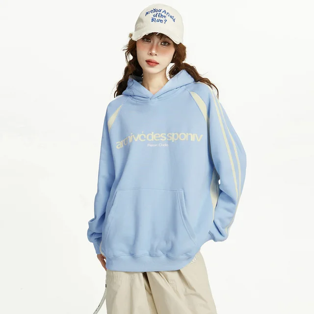 Female Autumn Oversize Hooded Pullover Sweater Crowd Blue - Shop at LoveMi