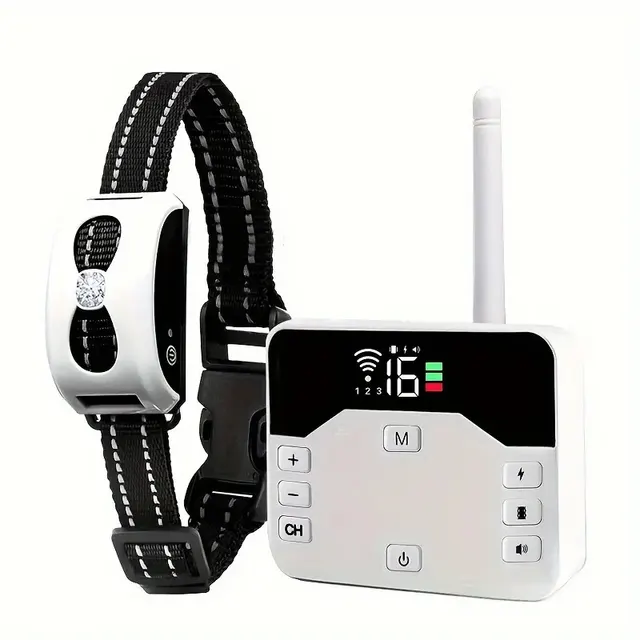 Electronic Pet Fence Bark Stopper Remote Control Dog Trainer 2 in 1 Rechargeable Waterproof Collar White - Shop at LoveMi