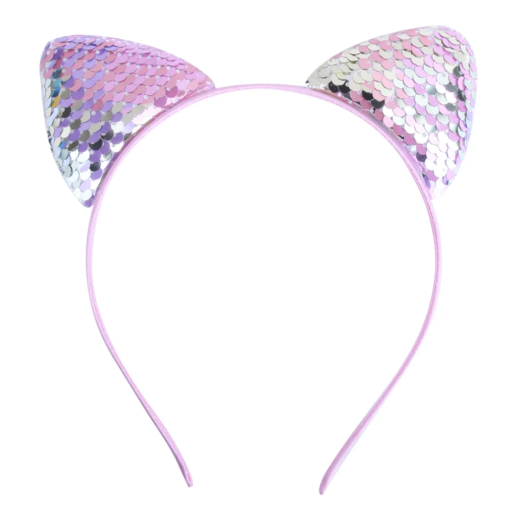 Quicksand Children's Cartoon Sweet Headband Hairpin Flip Scale Sequined Cat Ears Accessory - Pink