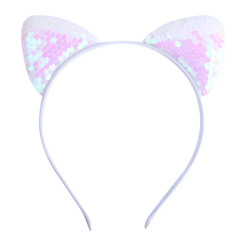 Quicksand Children's Cartoon Sweet Headband Hairpin Flip Scale Sequined Cat Ears Accessory - White
