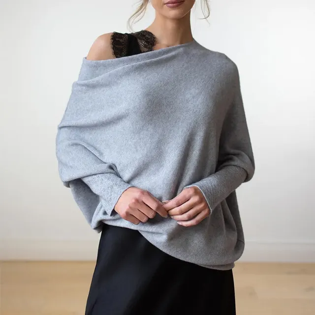 Solid Color Round neck Comfortable Temperament Knitted Sweater Gray - Shop at LoveMi