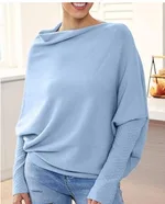 Solid Color Round-neck Comfortable Temperament Knitted Sweater - Light Blue