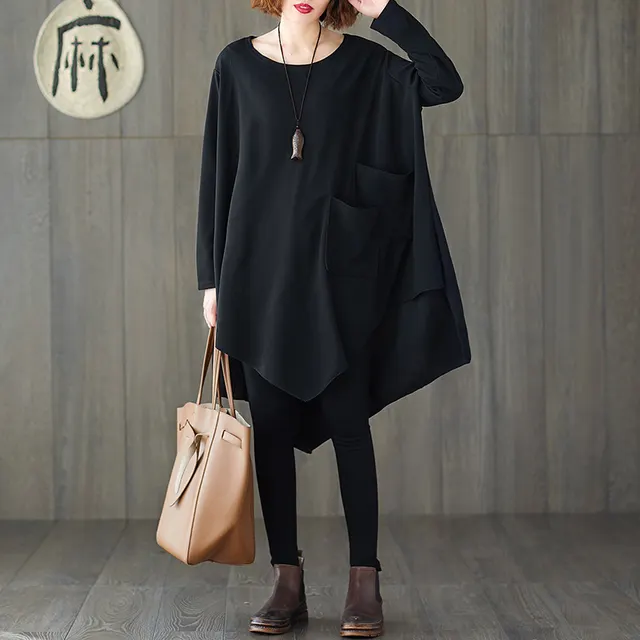 Plus Size Irregular Loose Fashion Plump Girls Batwing Shirt Black - Shop at LoveMi