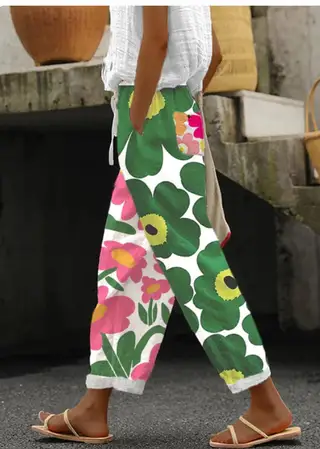 Women's Cotton And Linen Printing Paste Bags Casual Pants - 2 Style