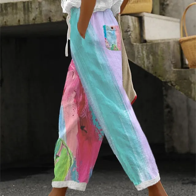 Women's Cotton And Linen Printing Paste Bags Casual Pants 3 Style - Shop at LoveMi