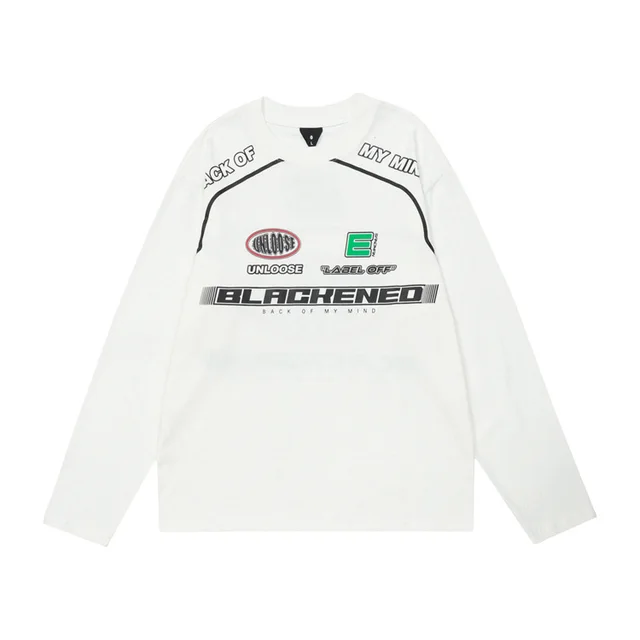Locomotive Style Printed Loose Round Neck Long Sleeve Sweater White - Shop at LoveMi