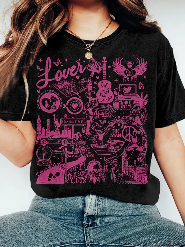 Printed Street Fashion Classic Hip Hop Round Neck T shirt Ofsykr2310181366 - Shop at LoveMi