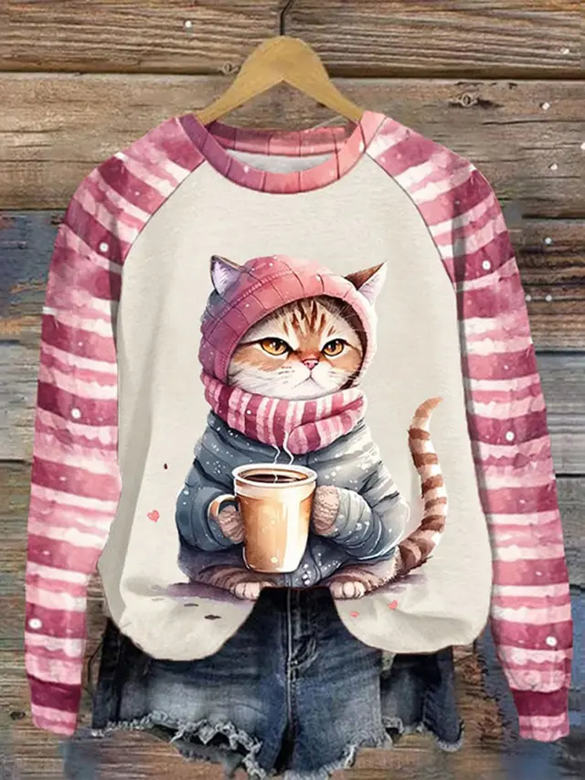 Women's Printed Crew Neck Sweatshirt Type C - Shop at LoveMi