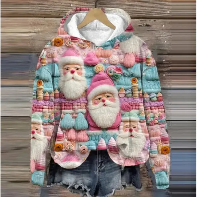 Print Christmas Holiday Casual Hooded Sweater Wl204 - Shop at LoveMi