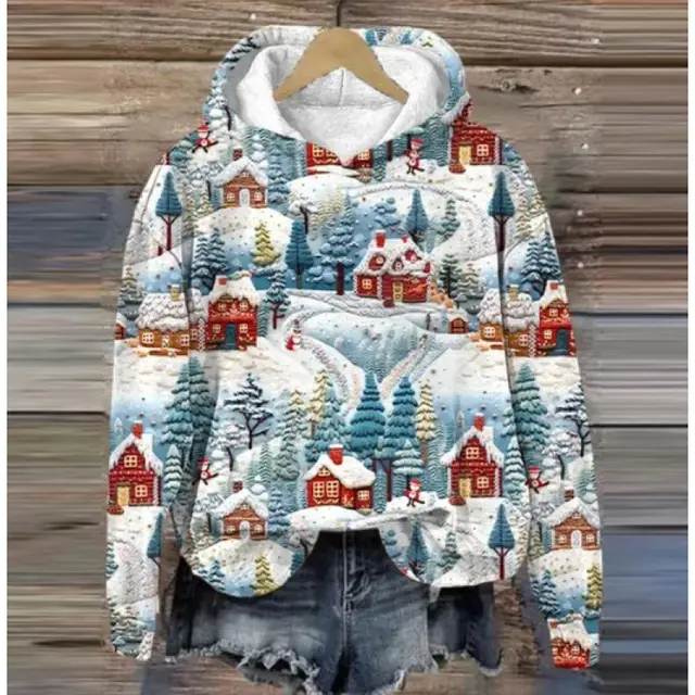 Print Christmas Holiday Casual Hooded Sweater Wl207 - Shop at LoveMi