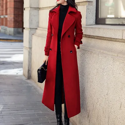 Women's Coat Woolen Extended Suit Collar Trench Coat Red - Shop at LoveMi