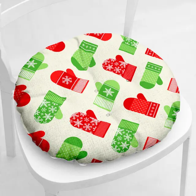 Cotton filled Thickened Cotton And Linen Printing Chair Cushion Round Christmas Series 2 4 - Shop at LoveMi