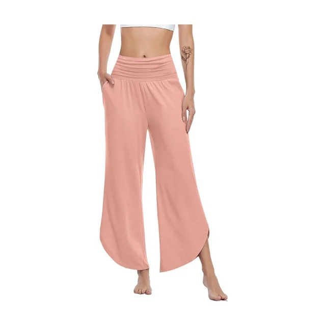 Women's High Waist Loose And Irregular Wide Leg Pants Pink - Shop at LoveMi